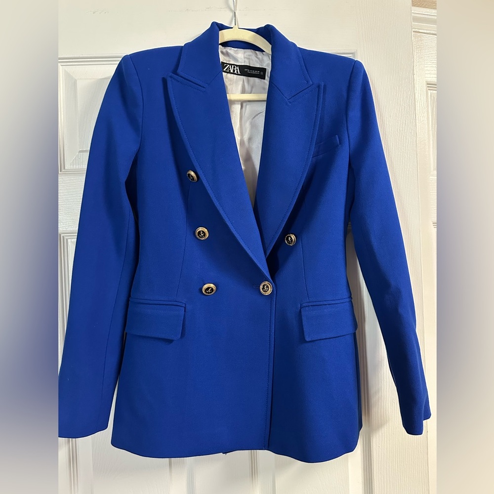 Zara Tailored Double Breasted Blazer in Cobalt Blue size XS